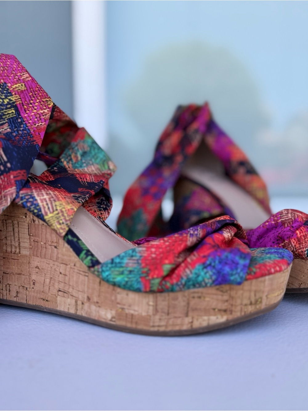 Colorful Multi Floral Tie-Front Women’s Heels - Picture 3 of 4